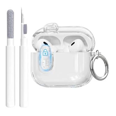 Imagem de Frylaa Capa compatível com Airpods Pro 3, trava de segurança para Airpods Pro 3ª geração 2025, capa de TPU transparente macia à prova de choque para Airpod Pro 3ª geração com mosquetão e caneta de