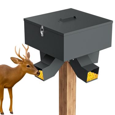 Imagem de Alimentador de veado de metal por gravidade de 36 kg, alimentador automático de veados resistente com 4 portas de alimentação, alimentador portátil de caça de caça à prova de intempéries