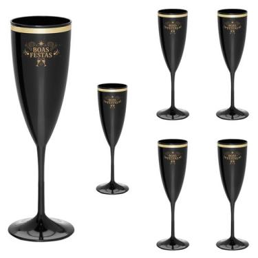 Imagem de Taça Espumante Boas Festas 170ml Borda Dourada Acrílico 6pçs - NEOPLAS