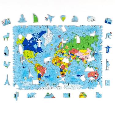 Imagem de Quebra-Cabeça Mapa Mundi 200 Peças de Madeira - Puzi