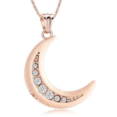 Imagem de AIWENXI Colares de urna em forma de lua para cinzas cristal lua cremação memorial cinzas pingente para homens mulheres animais de estimação/lembranças humanas colares, Aço inoxidável, Sem Pedra
