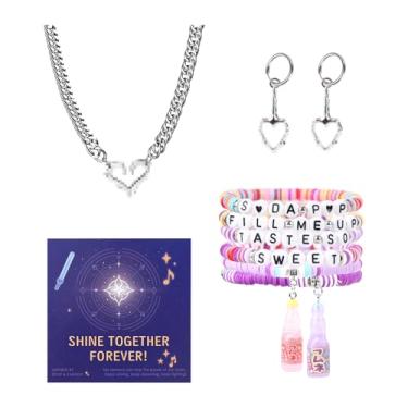 Imagem de FAHMJMYBD Conjunto de presente Demon Fashion Jewelry Hunters – Pulseiras com berloques de contas de demônio com pingente de garrafa, colar de corrente de coração de caçadores e brincos de argola de