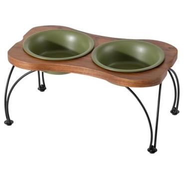 Imagem de Havniva Conjunto de tigela dupla elevada de cerâmica de 18 cm com suporte antiderrapante, pratos de comida e água para cães médios e grandes, ampla abertura com bordas arredondadas (verde oliva)