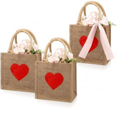 Imagem de SilTriangle 3 peças de sacos de serapilheira para o dia dos namorados, cesta de coração vermelho, essencial para caça de arco rosa, bolsa de presente para crianças, meninos, meninas, casamento, chá de