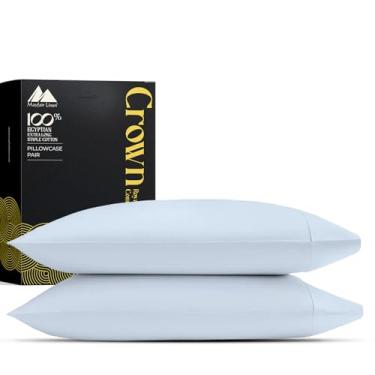 Imagem de Mayfair Linen Conjunto de 2 fronhas padrão - Capas de travesseiro de luxo de algodão egípcio 2000 Series Standard/Queen Size (azul claro), macio e sedoso, resfriamento, capa de travesseiro de hotel de