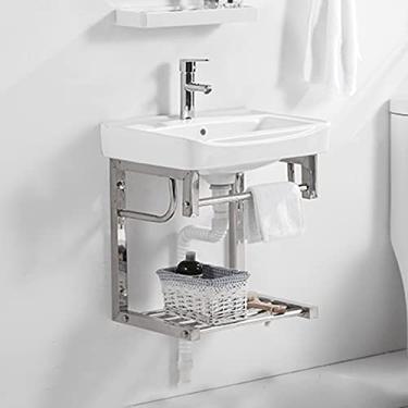 Imagem de Lavatório de parede de cerâmica pequena pia de banheiro triângulo branco suporte de parede pias de lavanderia de cerâmica vaso de porcelana