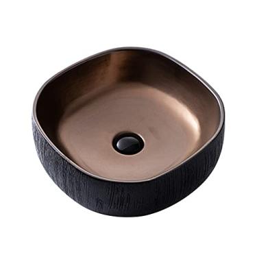 Imagem de Vaso de cerâmica com design de pedra quadrada antiga pia de banheiro bacia de lavagem acima do balcão varanda de lavatório