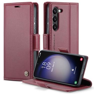 Imagem de owlhold Capa carteira para Samsung Galaxy S23, capa magnética flip, bloqueio RFID, 3 porta-cartões, suporte, couro PU moderno, capa de telefone TPU à prova de choque para Samsung Galaxy S23 de 6,1