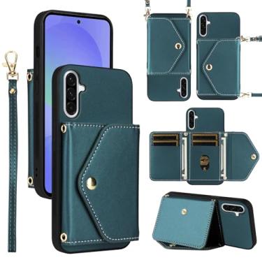 Imagem de Dswteny Capa carteira para Samsung Galaxy A16/A17/A26 5G com cordão de pulso alça de ombro fina, capa de celular de crédito de couro PU para celular A 16 17 26 16A 17A 26A 4G SM-A166U mulheres homens