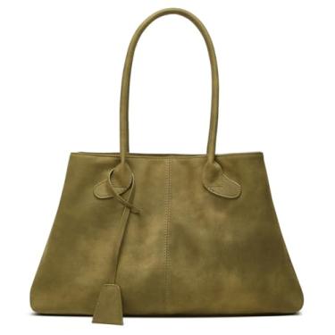 Imagem de Bolsa de ombro feminina de camurça sintética, grande, Hobo, alça de couro, bolsa leve magnética, casual, viagem, trabalho, Camurça verde, 18.1 x 5.1 x 9.8 inches