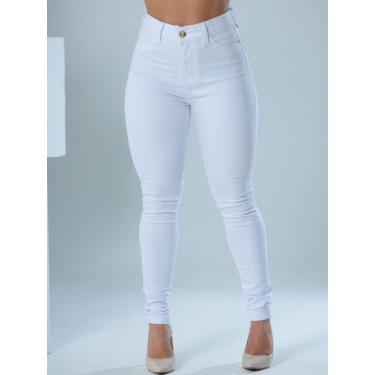 Imagem de Calça skinny jeans branca feminina com elastano com lycra - patricia r