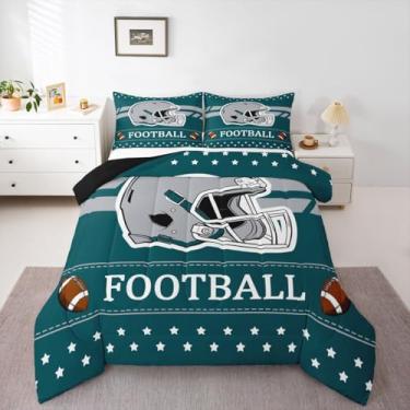 Imagem de Feelyou Conjunto de edredom de futebol, solteiro, para crianças, meninos, meninas, tema esportivo, futebol, cidade, edredom para decoração de quarto, microfibra, 2 peças com 1 fronha