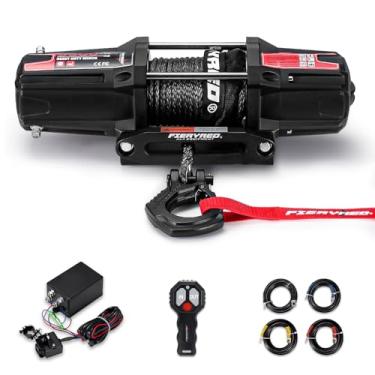 Imagem de FIERYRED Guincho elétrico de 12 V 2,494 kg com corda sintética, guincho de controle remoto sem fio para ATV, UTV, caminhão, reboque off-road, botão de embreagem de 3 cores com fio anable)