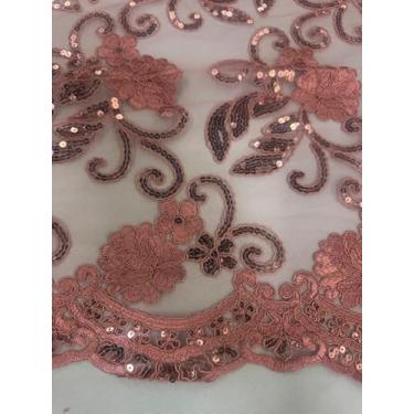 Imagem de Sedona Designz Tecido de renda floral Queen com cordão de 127 cm de largura com lantejoulas – Tecido bordado de malha com bordas recortadas para formatura, vestidos de noiva, decoração e projetos de