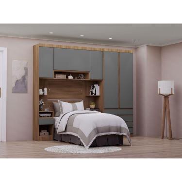 Imagem de Quarto Solteiro Guarda Roupa Mesas De Cabeceira 263cm Veneza Avelã Pf-cinza Supremo Pf