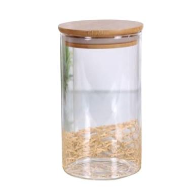 Imagem de Pote de Vidro Hermético com Tampa de Bambu, 1200ml, Vidro Borossilicato, Circular, 10cm Diâmetro x 19cm Altura, Multiuso para Alimentos