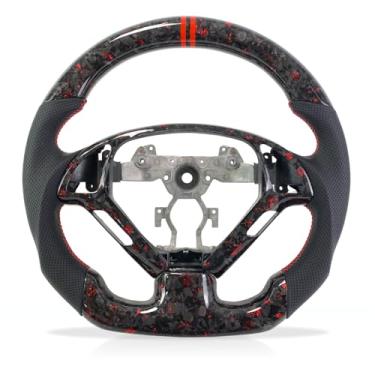 Imagem de Volante de fibra de carbono para volante Infiniti G37 G35 G25 fibra de carbono 2007 2008 2009 2010 2011 2012 2013 (fibra de carbono forjada vermelha + couro perfurado)