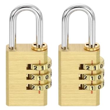 Imagem de PATIKIL Cadeado de combinação de latão 7,3 cm de largura, 2 peças, cadeado de combinação sem chave redefinível de 3 dígitos à prova d'água para armário de academia, caixa de ferramentas, bagagem