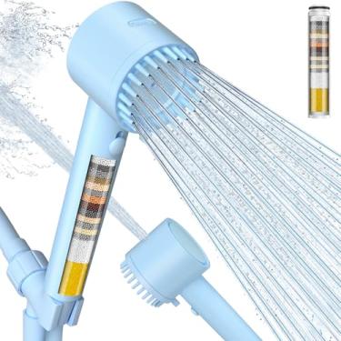 Imagem de Cobbe Chuveiro de alta pressão com 6 modos de pulverização com spray elétrico, cabeça de chuveiro filtrada com portátil, filtros de amaciante de água para água dura - remover cloro, azul