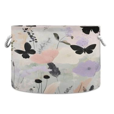 Imagem de JUZIHAI Cesta de armazenamento dobrável de borboletas, cesto de roupa suja para bebê, cobertor com alças de corda de algodão, caixa de brinquedos dobrável, organizador de armário para quarto, berçário