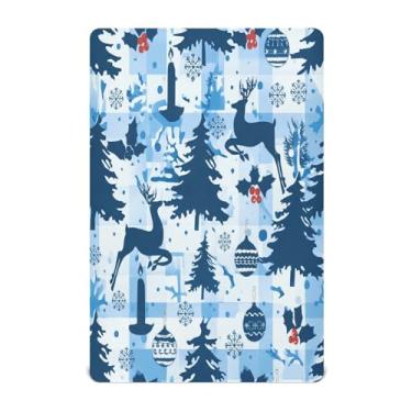 Imagem de Qilmy Lençóis de bebê com silhueta de rena de Natal, macio, respirável, de microfibra elástica, lençol com elástico para meninos e meninas, miniberço, 99 cm x 68,5 cm, capa de colchão infantil