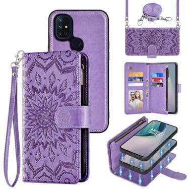 Imagem de Capa de celular para OnePlus Nord N10 5G Carteira com zíper magnética destacável com protetor de tela transversal alça flip porta-cartões One Plus N 10 G5 1 Plus 10N 1plus One+ 1+ N105G roxo