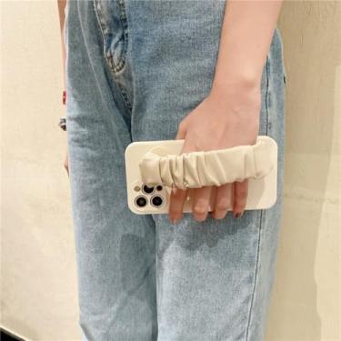 Imagem de IRTGFG Capa de couro com alça de pulso para iPhone 16E SE4, capa de pulseira de seda em cores doces (para iPhone 16E SE4/4)