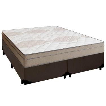 Imagem de Cama Box Casal Bipartido Sintético + Colchão De Molas Ensacadas Portobel Ipanema - 138x188x65cm Marrom