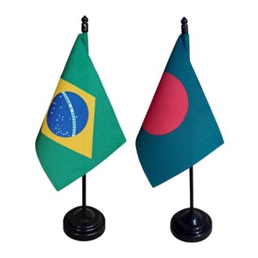 Imagem de Kit Bandeira de Mesa Brasil e Bangladesh, 26cm Altura, 18x11cm, Multicolorido, Oxford, Base Plástica, para Escritório, Eventos, Decoração