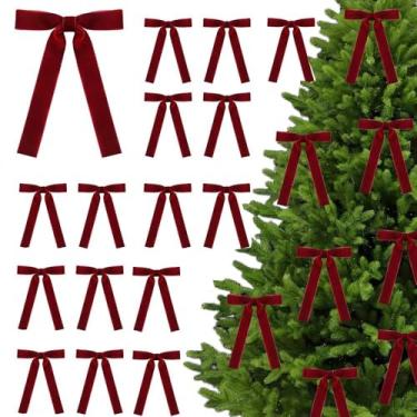 Imagem de 16 laços de fita de veludo vermelho cranberry bordô, 2,5 cm de largura 5,1 x 7,1 polegadas/13 x 18 cm para embrulho de presente de Natal, decorações de festa de casamento