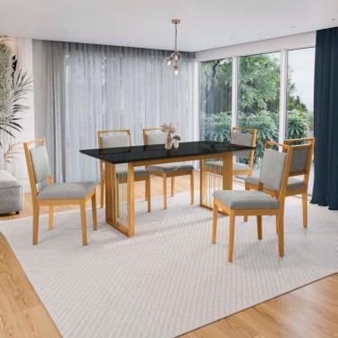 Imagem de Conjunto Sala De Jantar Lina Em Madeira Maciça 6 Cadeiras Boucle Cinza