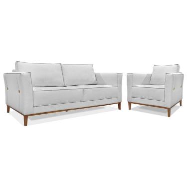 Imagem de Kit Sofá 3 Lugares 190 Cm E Poltrona Sala De Estar Recepção Escritório Dinamarca Spz Linho - Adj Decor Grigio