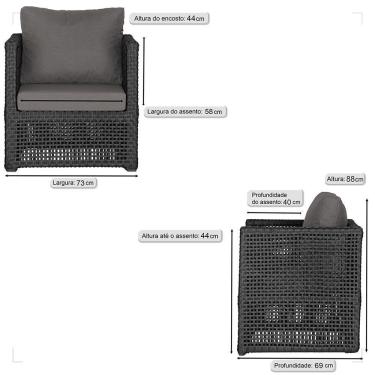 Imagem de 4 Poltronas Madri Alumínio Corda Náutica Estofado 11 Trama Preto