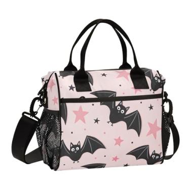Imagem de ODAWA Lancheira Bats Stars rosa grande para trabalho adulto lancheira com suporte de copo para piquenique