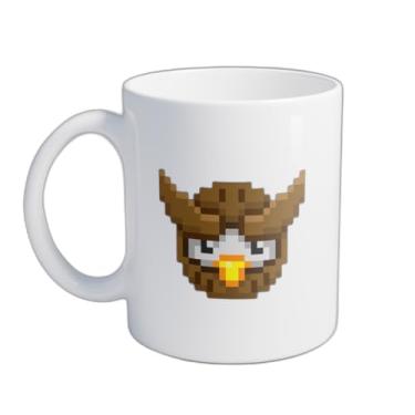 Imagem de Caneca Xícara de Café Porcelana 300ml Coruja Estilo Pixel