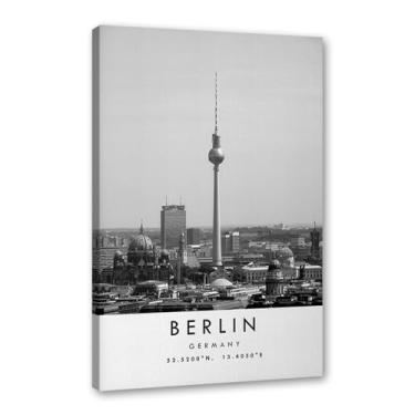 Imagem de Pôster de viagem preto e branco impressão paisagem da cidade do mundo pintura em tela Berlim Wall Art Picture Decoração de casa (16 x 24 polegadas (40 x 60 cm), emoldurado)