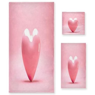 Imagem de Wassud Cute Love Heart (2) conjunto de 3 toalhas de banho para dia dos namorados, toalhas super macias e absorventes para banheiro, toalhas de banho de secagem rápida, toalha de banho para academia