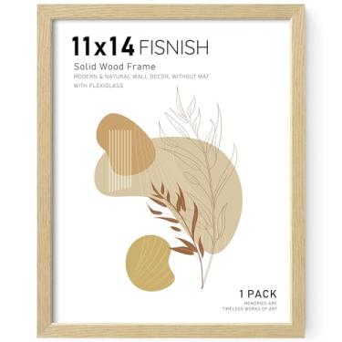 Imagem de Fisnish Porta-retrato de 28 x 35,5 cm, molduras de madeira maciça, tela de 28 x 35,5 cm sem tapete, montagem na parede horizontal ou vertical, grão de madeira de carvalho, 1 pacote