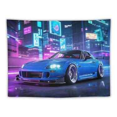 Imagem de HouLaiZhe JDM Tapeçaria de carro Speed ​​jdm Carro S2000 Cyber City Night Wall Hanging Quarto Decoração de Casa Tapeçarias Estética Piquenique Decoração de Parede Arte de Parede para Dormitório Sala