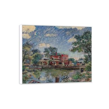 Imagem de BMZFYBS David Burliuk Famosas impressões em tela de arte de parede prontas para pendurar. Riverhead New York. Pintura com moldura branca para decoração de sala de estar 30 x 35 cm 12 x 13 polegadas