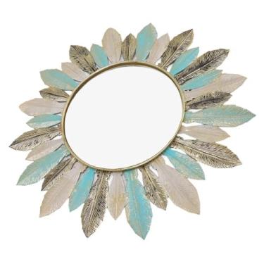 Imagem de Espelho decorativo multiuso pequeno montado na parede estilo rústico espelho de parede redondo criativo simples espelho de parede para sala de estar espelho de maquiagem montado na parede para casa