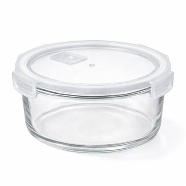 Imagem de Pote Hermético de Vidro 980ml, Redondo com Tampa Hermética, Transparente, 18cm Diâmetro, Resistente para Freezer e Micro-ondas