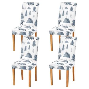 Imagem de Capa para cadeira de jantar com ursos em aquarela, conjunto de 2 capas de cadeira de sala de jantar removíveis laváveis para casa, hotel, banquete