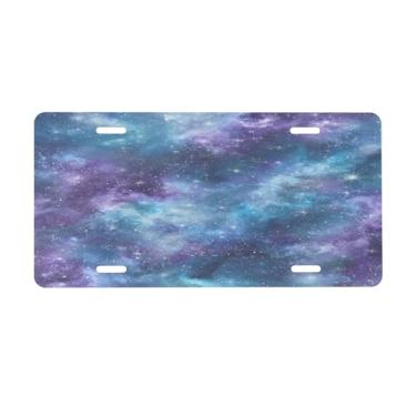 Imagem de Placa de carro galáxia azul roxa para placas de carro dianteiras alumínio metal adequado para caminhão placa de porta de carro bar café acessórios automotivos para homens mulheres 15 x 30 cm