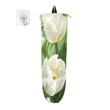 Imagem de Porta-sacos plásticos tulipas brancas, organizador de armazenamento para cozinha, dispensador de armazenamento de saco de lixo