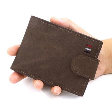 Imagem de Carteira masculina de couro PU com bolsa decorativa de botão, compartimentos para cartão de crédito e porta-fotos - (marrom)