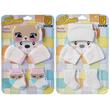 Imagem de Kit 2 Conjuntos Touca Luva e Meia Bebê Recém-Nascido Enxoval Menina - 