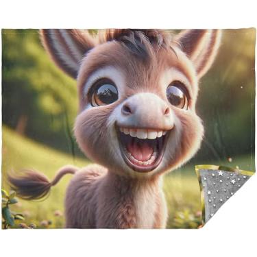 Imagem de TSENQUE Cobertor de sofá de cachorro sorridente de burro fofo para cama 178 cm x 139 cm, cobertor de Natal para homens e mulheres, cobertor duplo personalizado de flanela