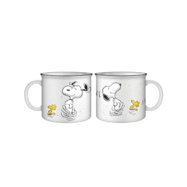 Imagem de Silver Buffalo Caneca de cerâmica Peanuts Snoopy Woodstock Happy Dance Wax Resist 590 ml