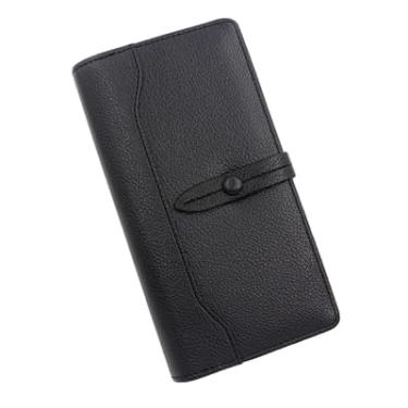 Imagem de Carteira feminina de couro genuíno com dobra dupla/tripla - Suporte minimalista para cartão de crédito com bloqueio de RFID e bolso para moedas, Preto, Casual